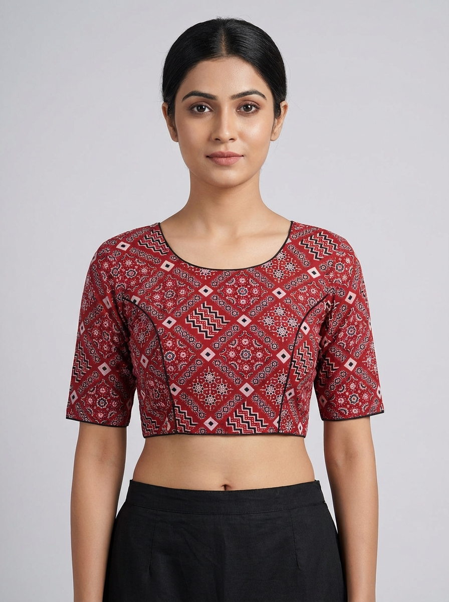 Cotton Ajrakh Red Print Blouse