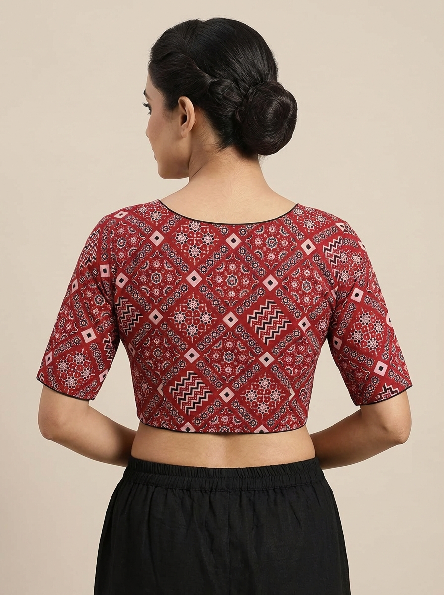 Cotton Ajrakh Red Print Blouse