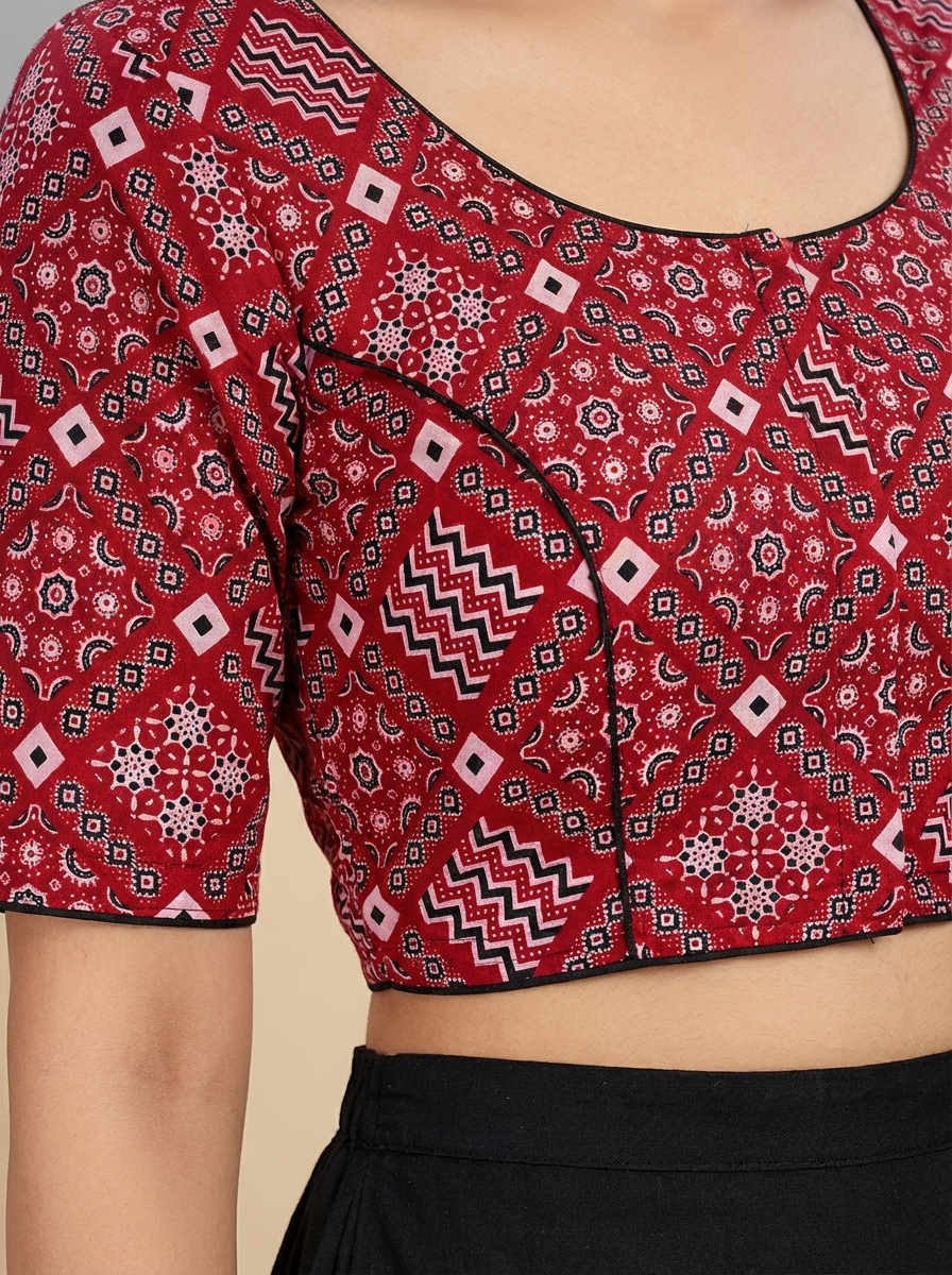 Cotton Ajrakh Red Print Blouse