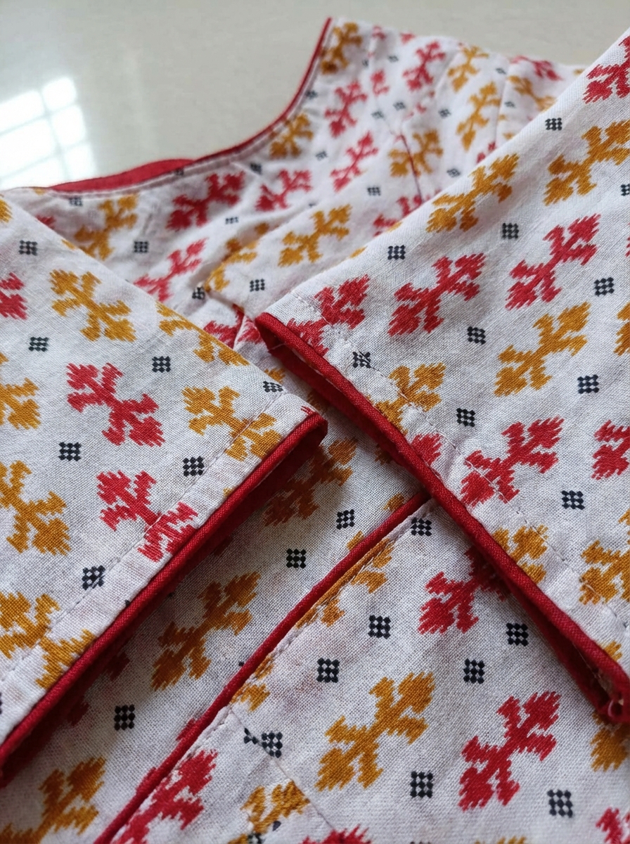 Cotton Ikkat Print White Blouse