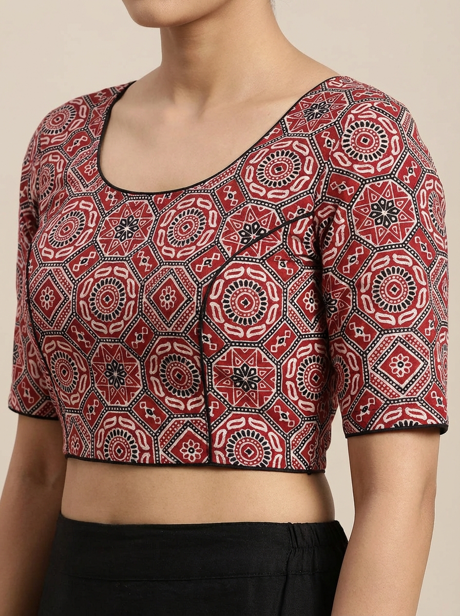 Cotton Red Ajrakh Print Blouse