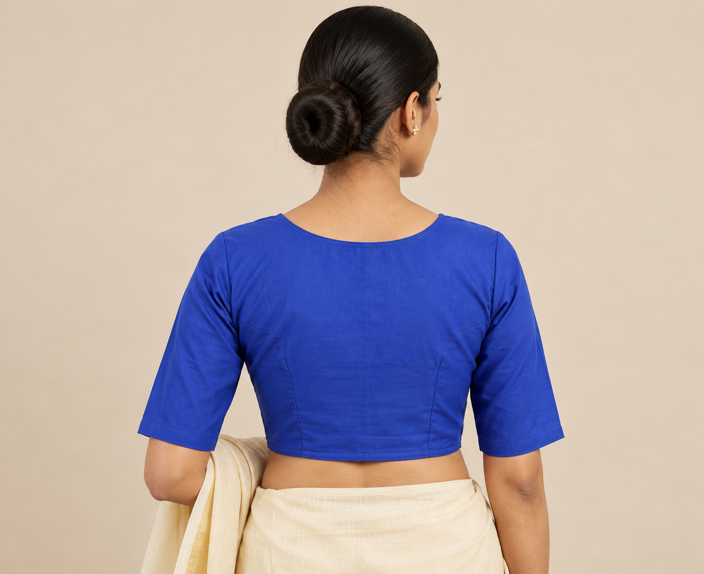 Royal Blue Designer Saree Blouse for Women with Round Neck and Elbow Sleeves image 2