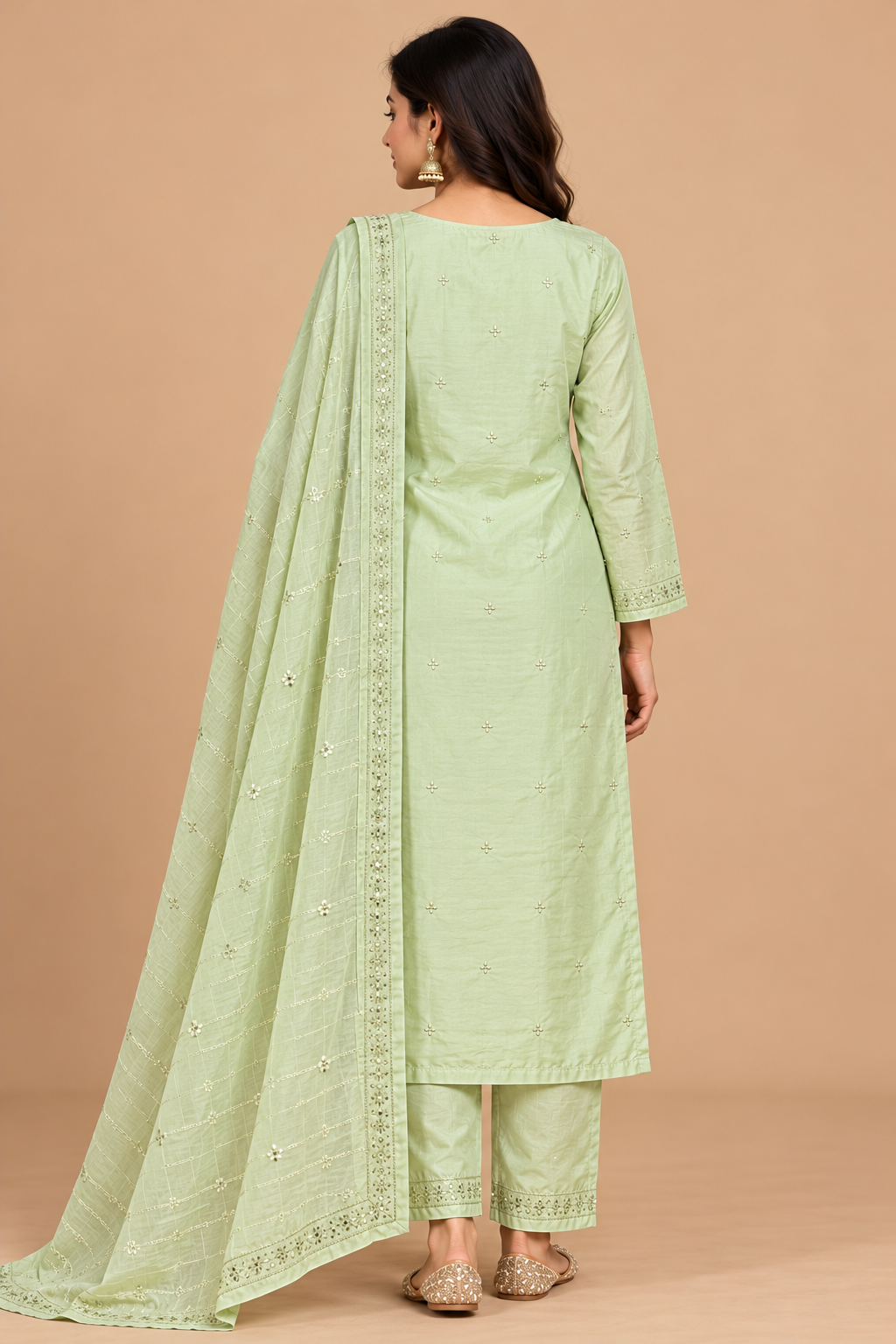 Pastel Mint Green Embroidered Kurta Pant Dupatta Set for Women image 2