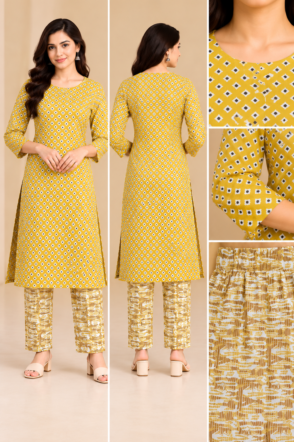Mustard Yellow Printed Kurta Pant Set for Women with Dupatta