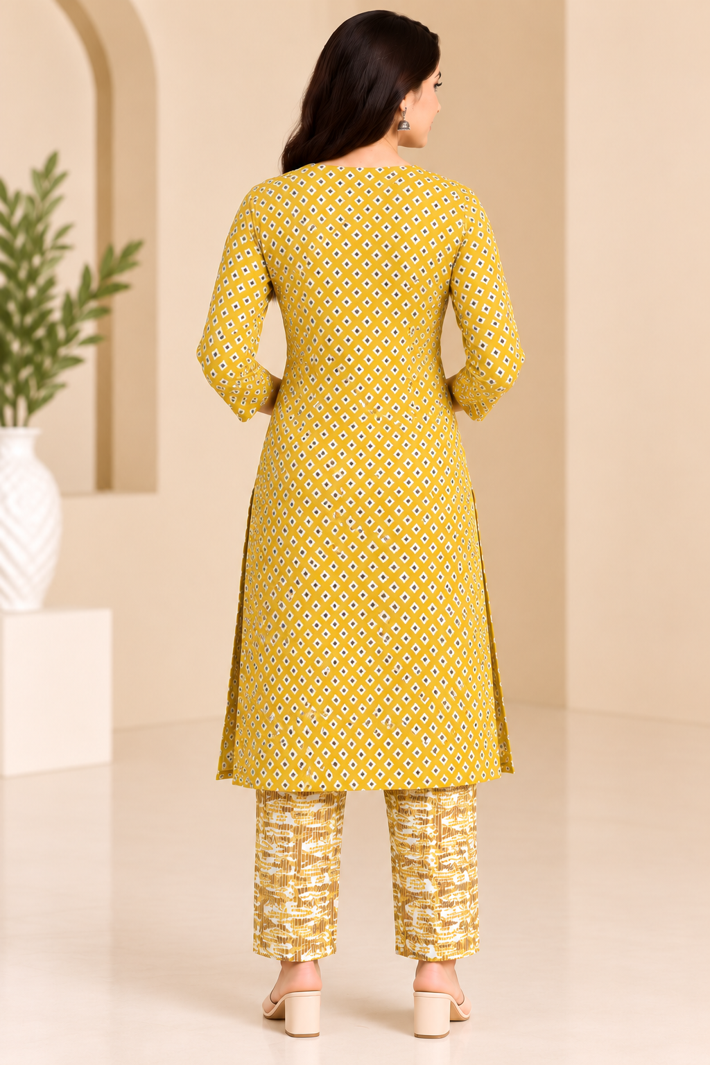 Mustard Yellow Printed Kurta Pant Set for Women with Dupatta image 2