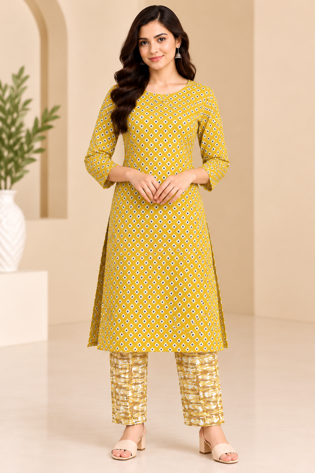Mustard Yellow Printed Kurta Pant Set for Women with Dupatta image 3