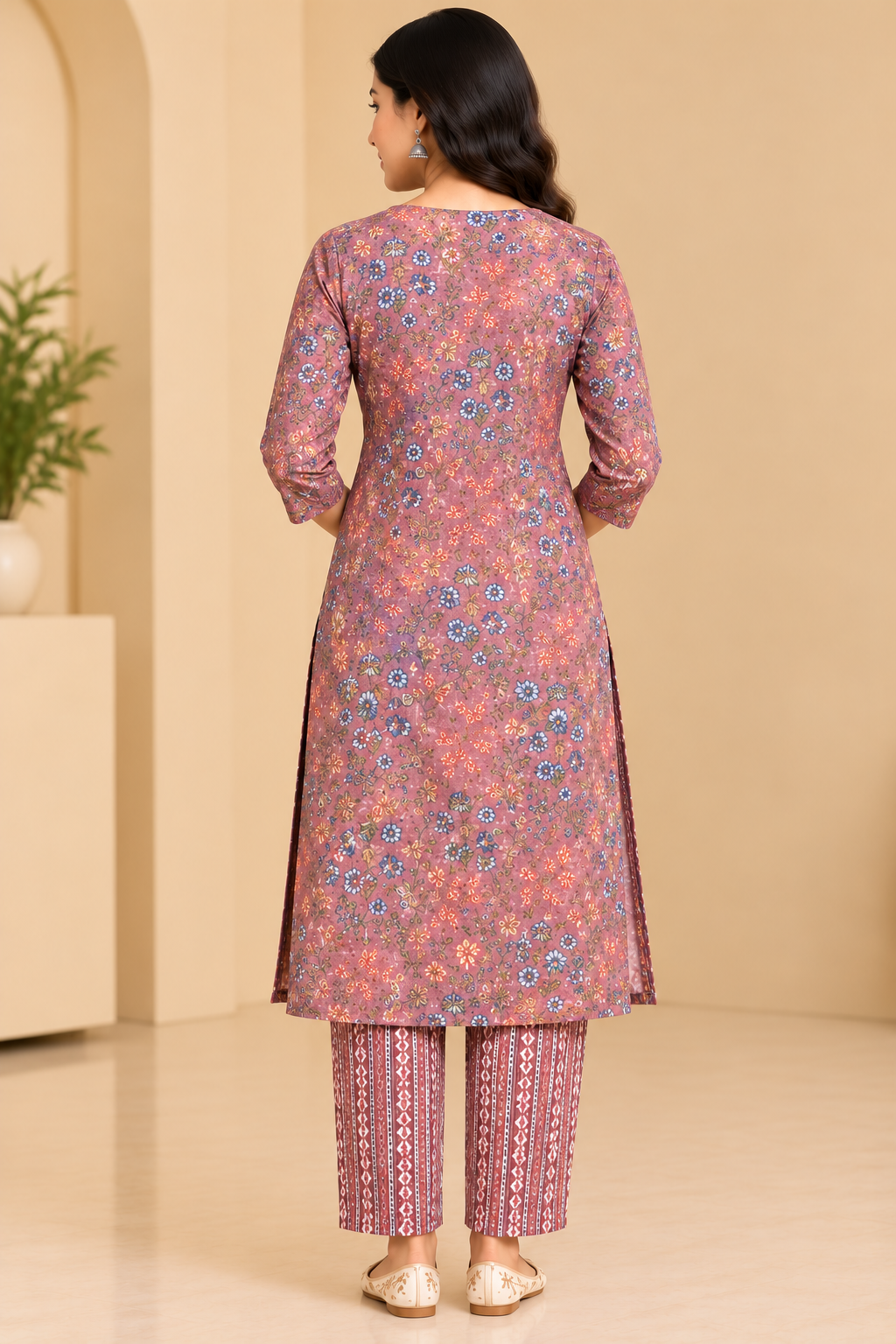 Dusty Mauve Floral Printed Kurta Pant Set for Women | Ethnic Wear image 2