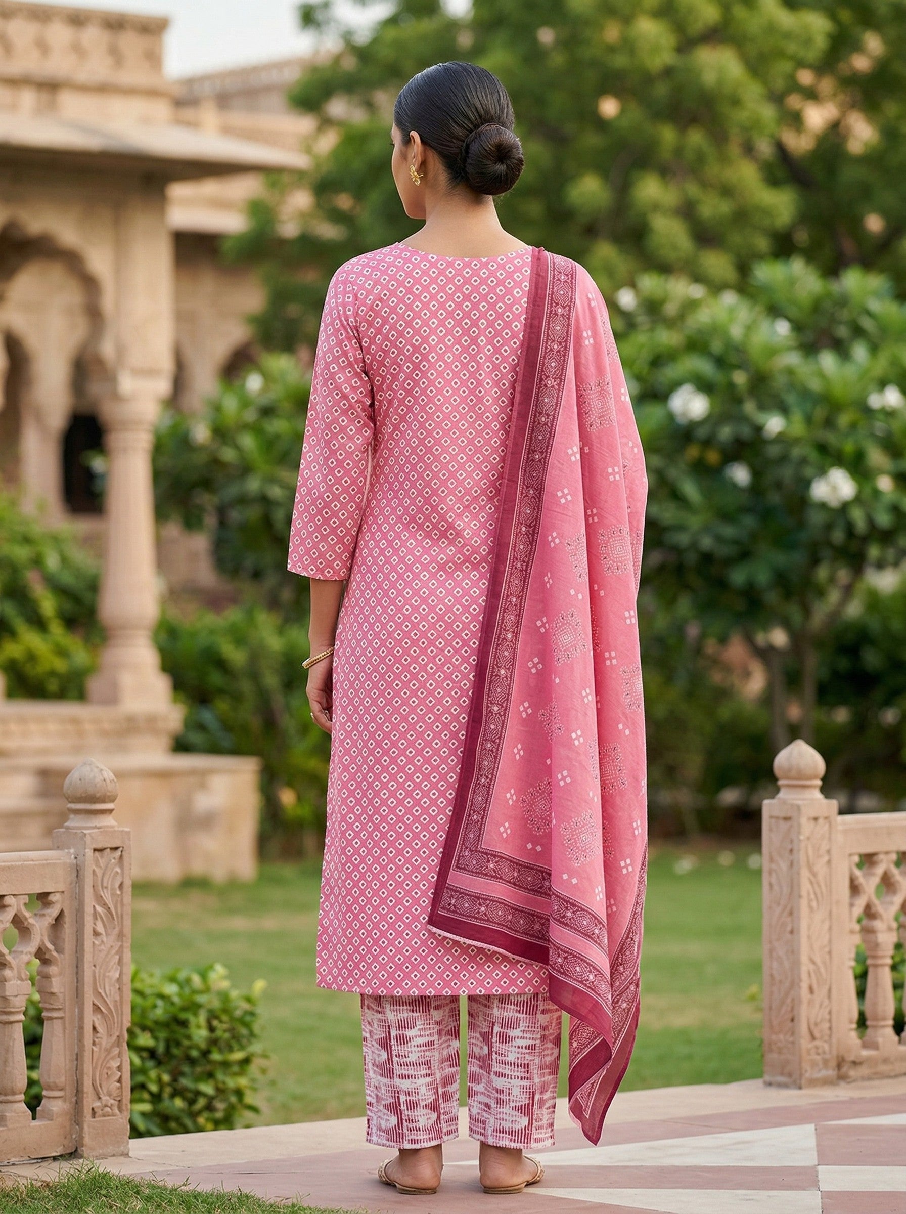 Pink Cotton Printed Kurti Pant Dupatta Set (3 Pc Ethnic Set) image 3