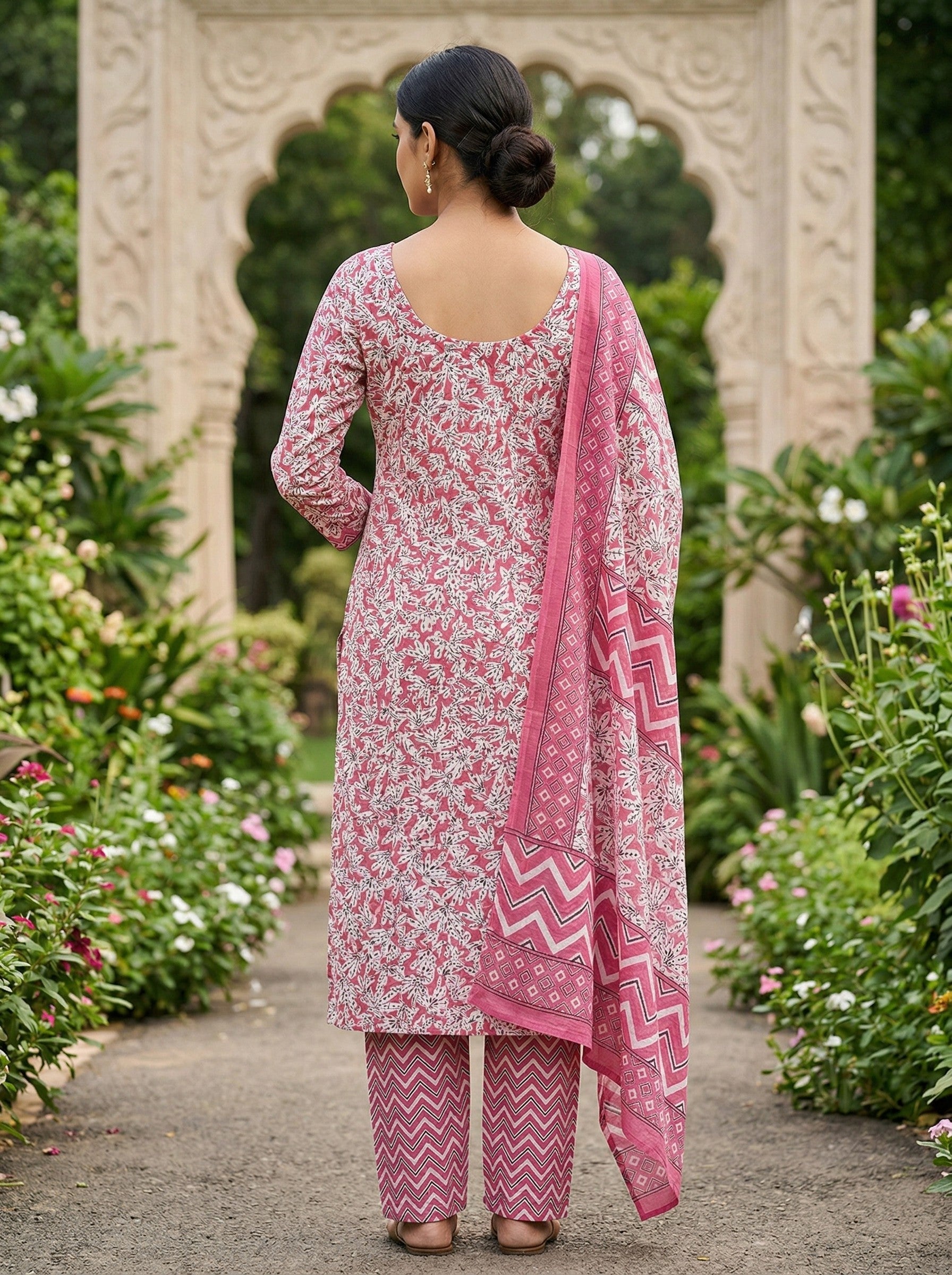 Pink Cotton Printed Kurti Pant Dupatta Set (3 Pc Ethnic Set) image 3