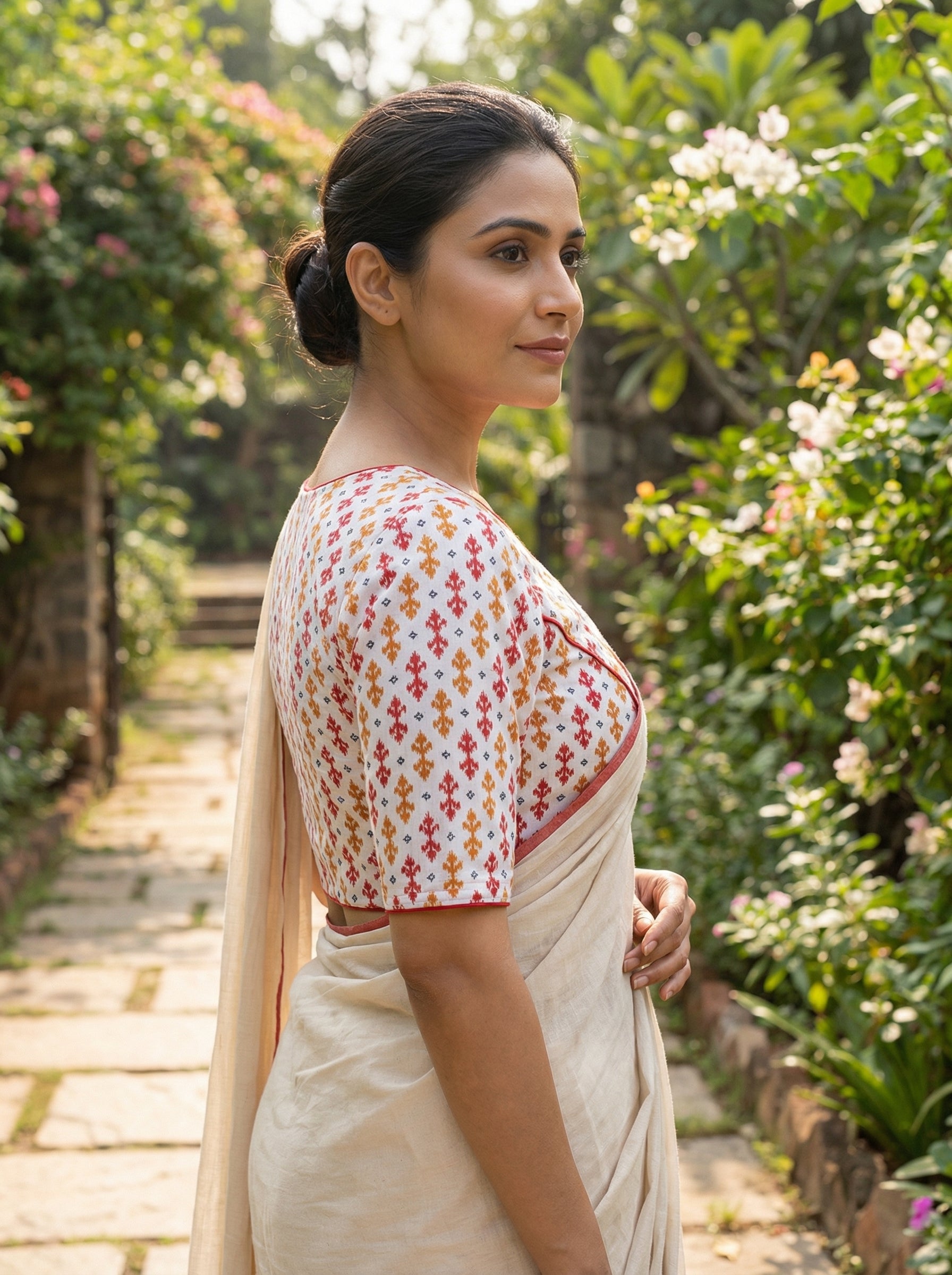 Ikkat Cotton Saree Blouse Readymade – Half Sleeve (Size 30–42) image 2
