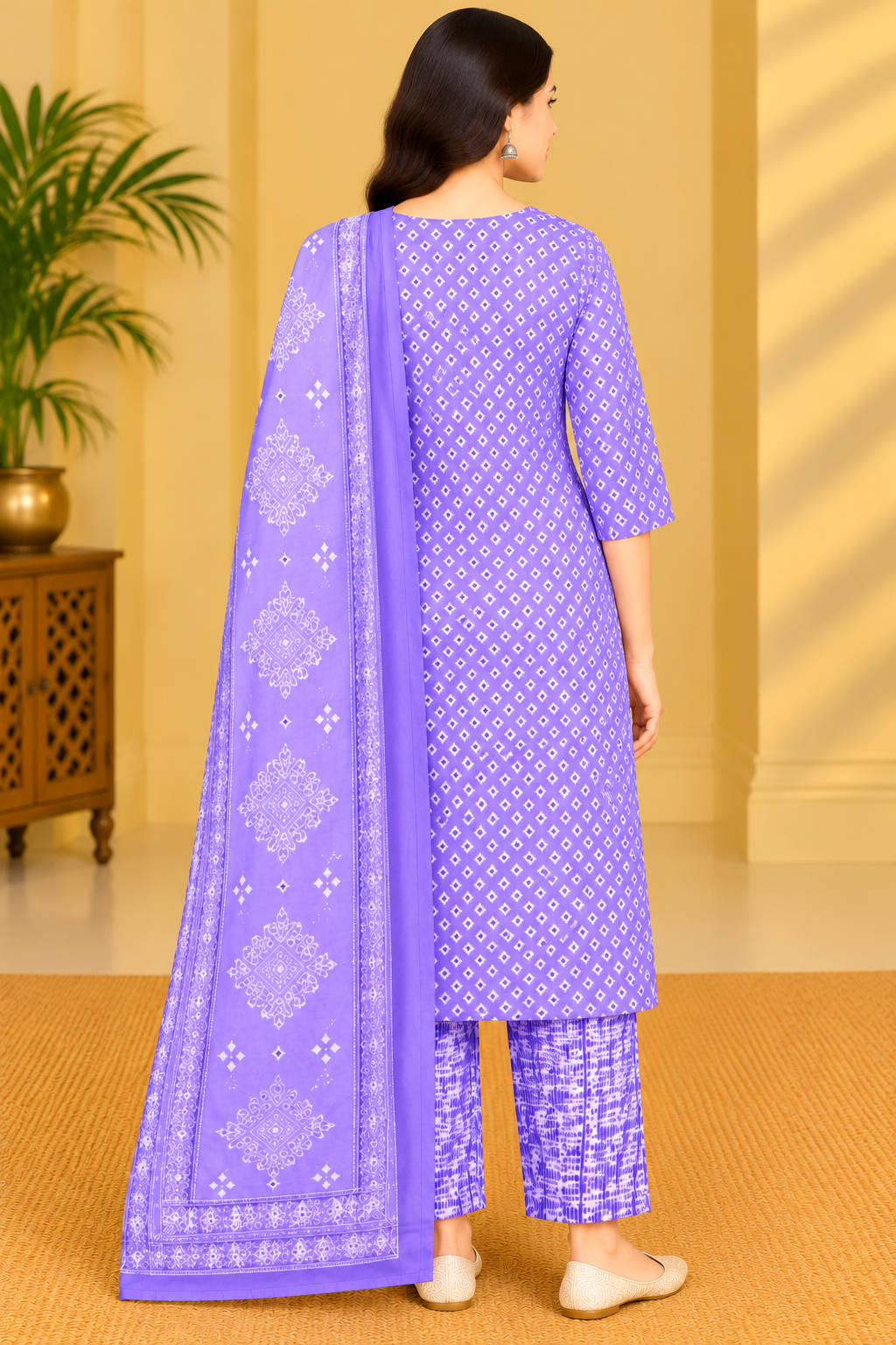 Women's Lavender Purple Printed Kurta Pant Set with Dupatta image 3