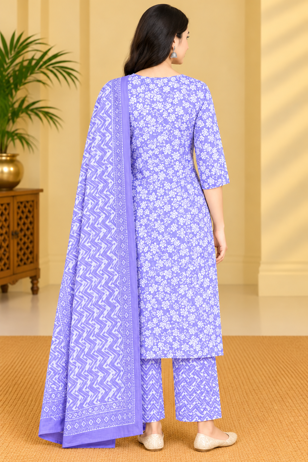 Lavender Purple Floral Printed Kurta Pant Set with Dupatta for Women image 3