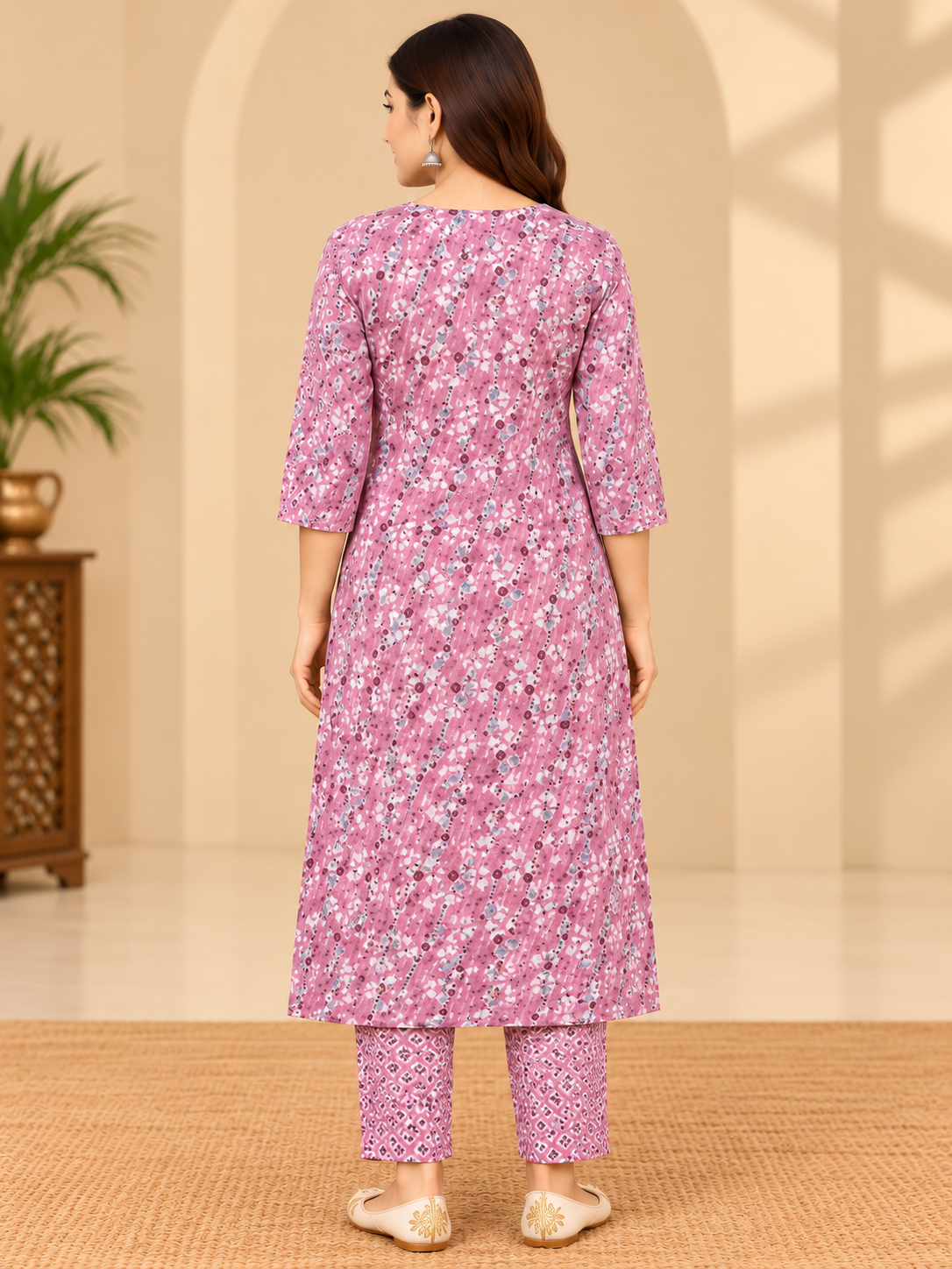 Dusty Pink Floral Printed Kurta Pant Set for Women image 3