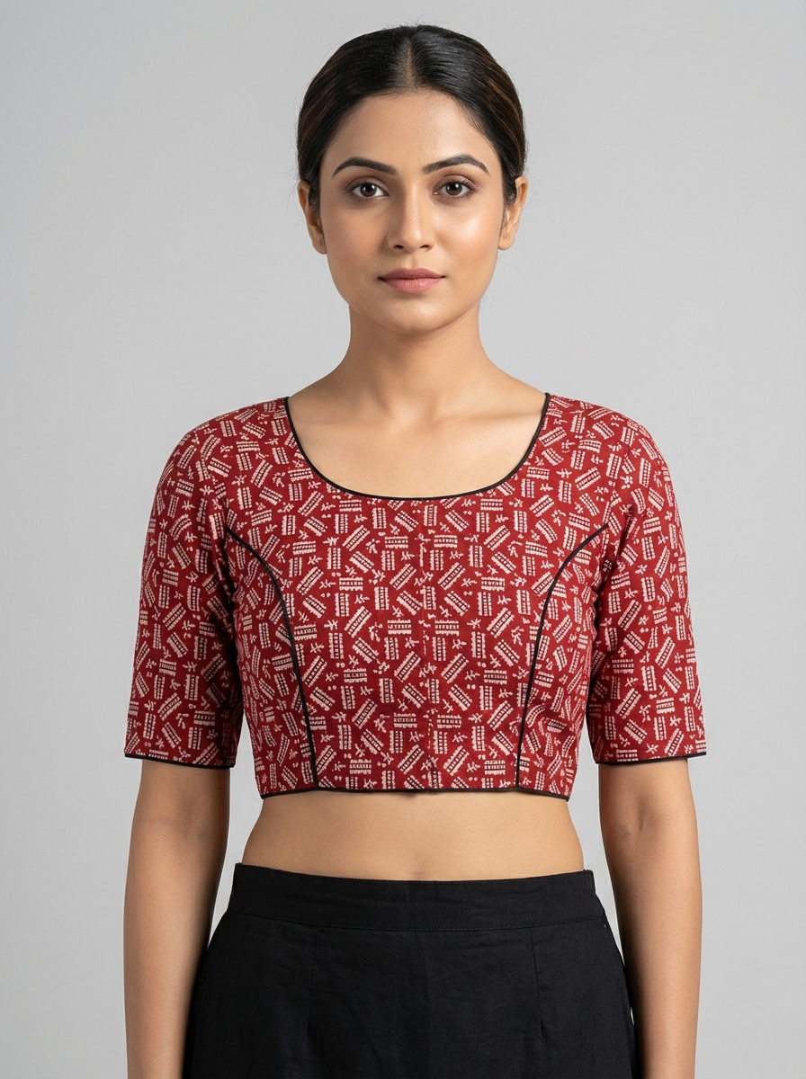 Red Cotton Print Designer Blouse